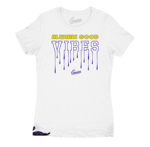 JOrdan 13 laker shoe collection matches shirts made to match the laker Jordan 13s perfectly
