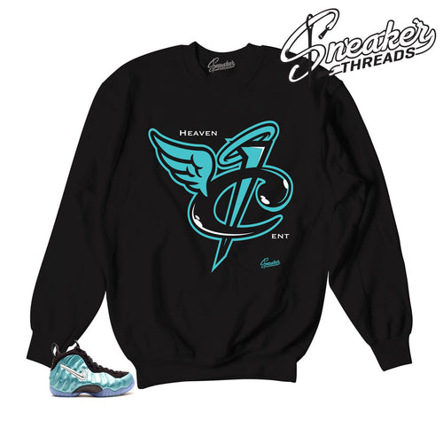 Island green foamposite sweaters match foam sneaker sweater.