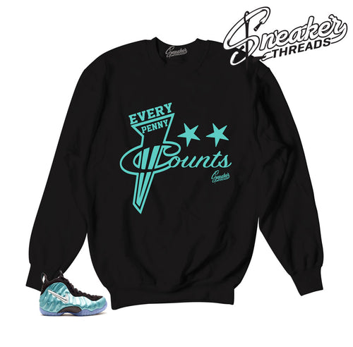 Sweaters match foamposite island green foam sneaker crews.