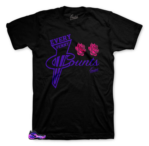 Shirts designed to match perfectly with the foamposite purple camo sneakers