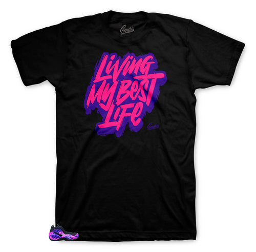 Purple Camo Foamposite shoes have matching tees made to match perfectly with the Foamposite purple camo shoes