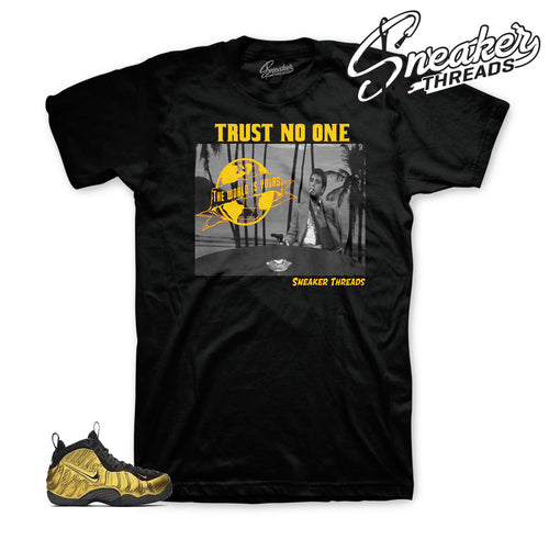 Metallic gold foamposite pro shirts | Sneaker match foam clothing.