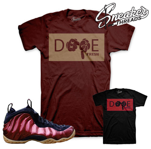 Shirts match fomaposite maroon shoes. Sneaker match tee.