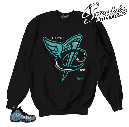 Sweaters match Foamposite abalone shoes.