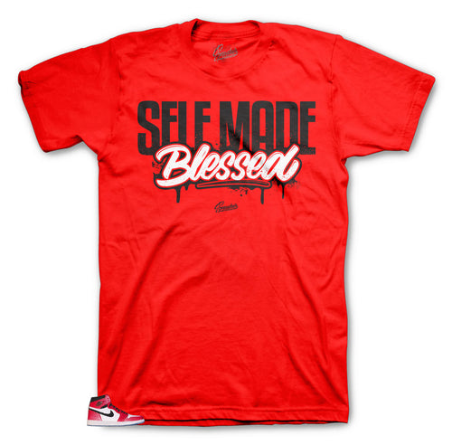 Jordan 1 spider verse shoe matches red tees made to match Jordan 1 spider verse sneaker