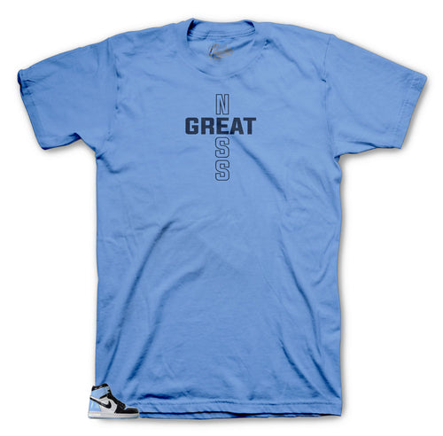 Jordan 1 UNC patent shoes matching t-shirt collection designed to match Jordan 1 UNC Patent sneakers