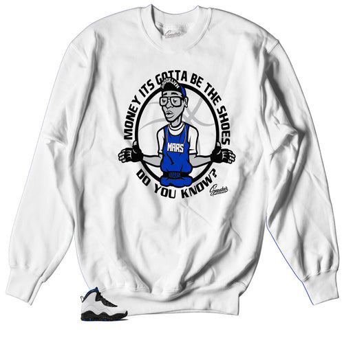 White crewneck matches Orlando Jordan 10 
