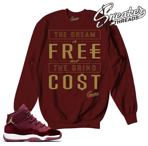 Jordan 11 heiress sweaters match retro 11 velvet maroon crew.