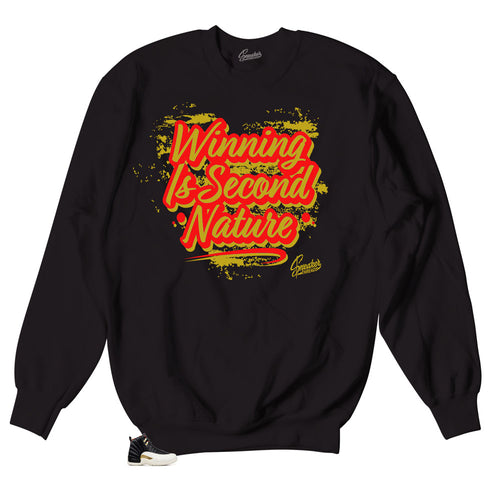 Jordan 12 sneaker CNY matches sweater made to match Jordan 12 cny