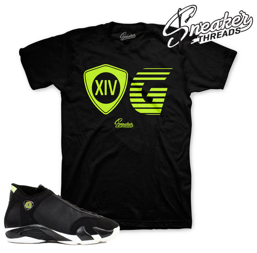 Jordan 14 indiglo shirts match retro 14 vivid green sneaker shirts.