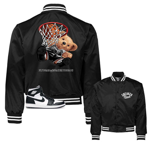 Retro 1 Black White Fly Bear Varsity Jacket