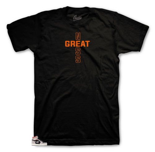 Hyper Crimson neutral grey sneaker Jordan 1s matching tee deigned to match Jordan 1s