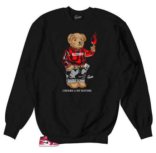 Spider Verse sneaker Jordan 1s matches sweater made to match Jordan 1 Spider Verse