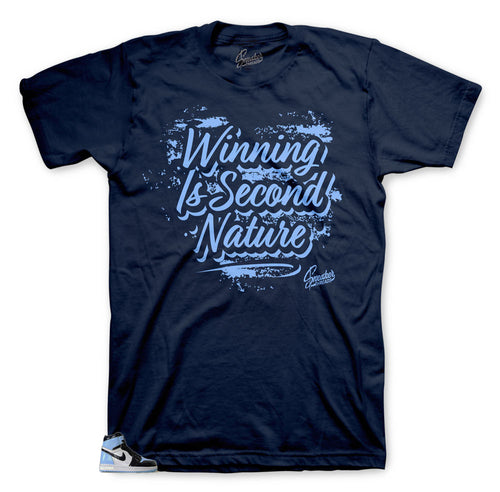 Jordan sneaker UNC patent Leather 1s has matching t shirt deigned to match UNC Patent  Jordan 1s