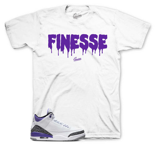 Sneaker tees match Jordan 3 dark iris retro 3s white purple shoes.