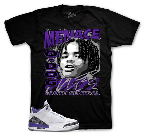 Sneaker tees match Jordan 3 dark iris retro 3s white purple shoes.