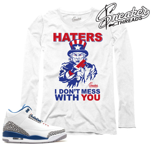 Long sleeve tees match jordan 3 true blue retro 3's.