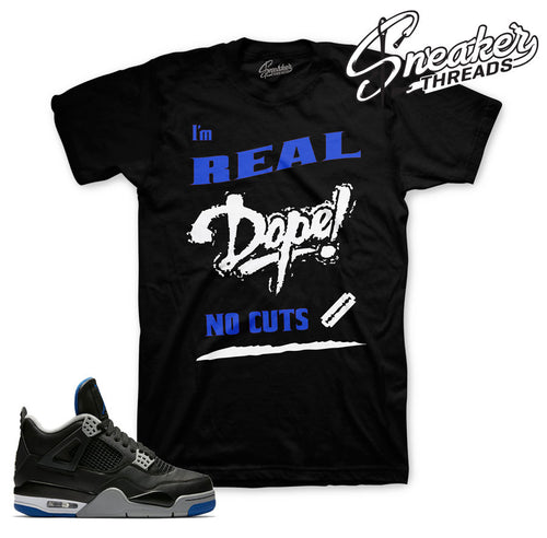 Jordan 4 black/royal motorsports tee match retro 4 shoes.