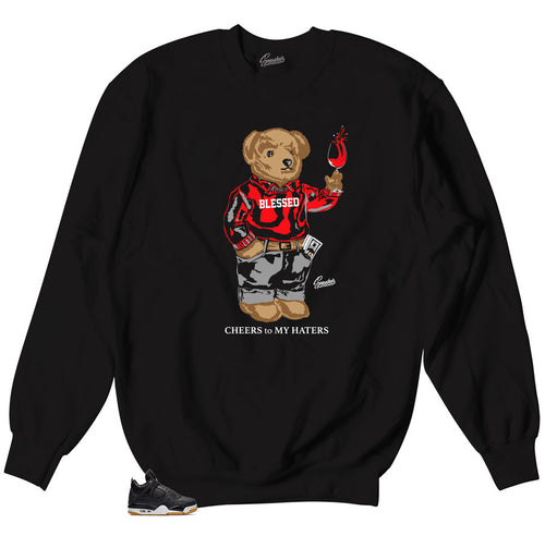 Jordan 4 Laser Black Gum Sneakers match Crewneck sweater made to match Jordan 4 Black Gum Sneakers