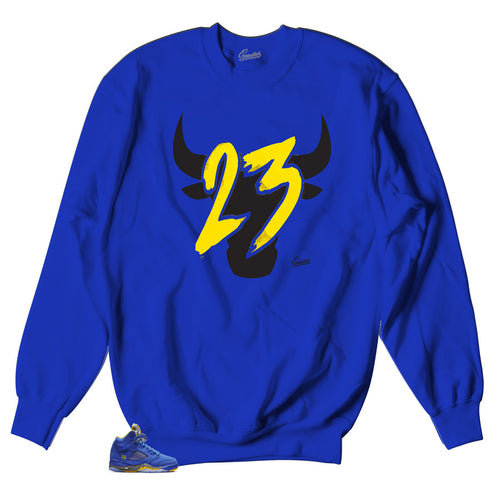 Jordan 5 Laney sneaker matches sweater designed to match retro Jordan 5 