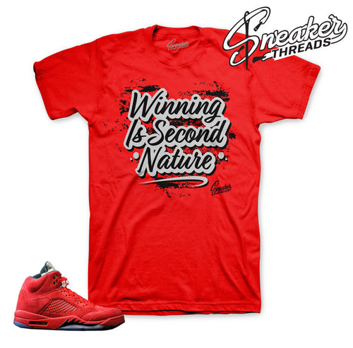 Jordan 5 red suede official matching tees shirts.