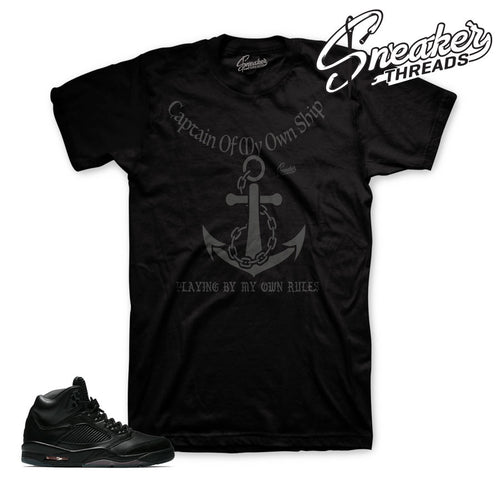 Triple black Jordan 5 tee match pinnacle retro 5 shoes.