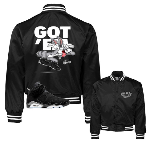 Retro 6 Metallic Silver Copped Em Satin Jacket