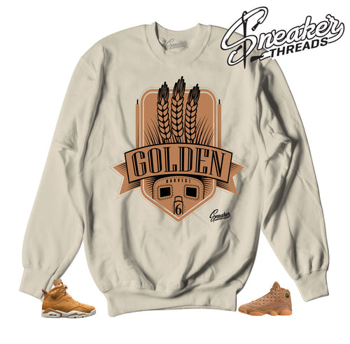 Jordan 6 wheat sweaters match retro 13 golden harvest crews.