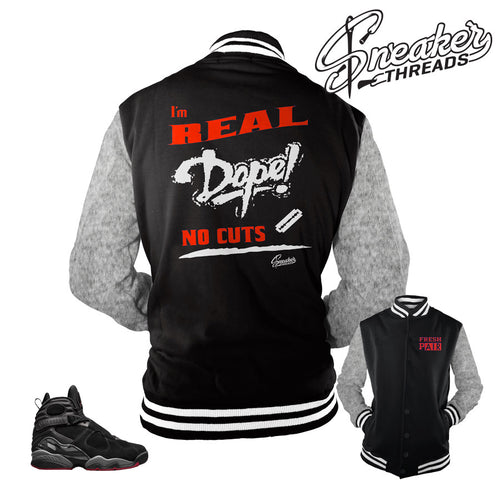 Jackets match jordan 8 bred retro 8 sneaker varsity jacket.