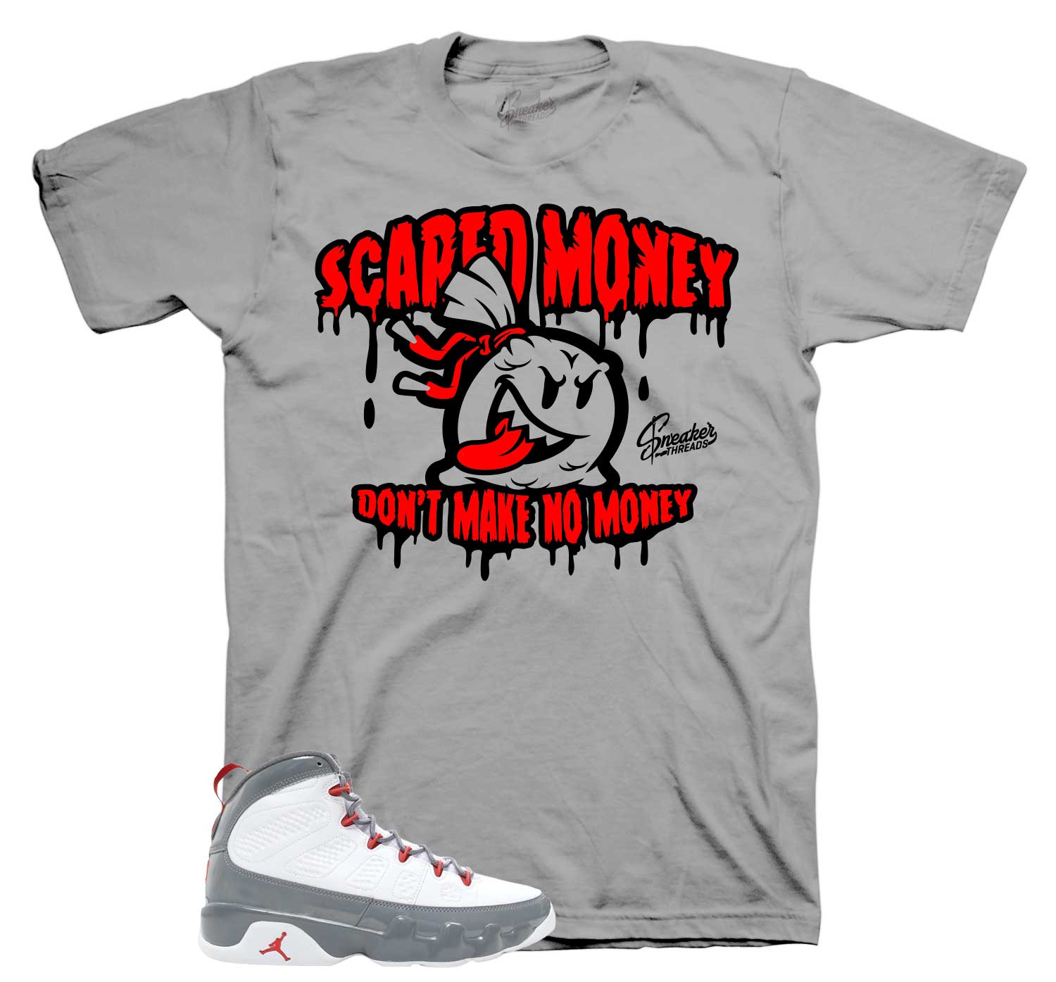 Sneaker Tees Match Jordan 9 red cool grey | scared money Design