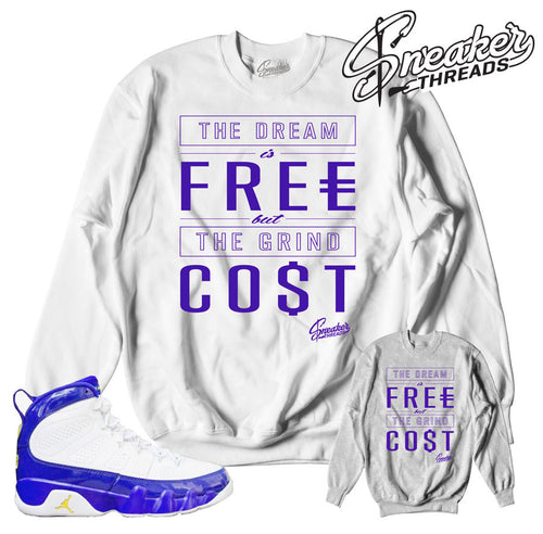 Jordan 9 lakers crewnecks match retro 9 sneaker sweatshirt.