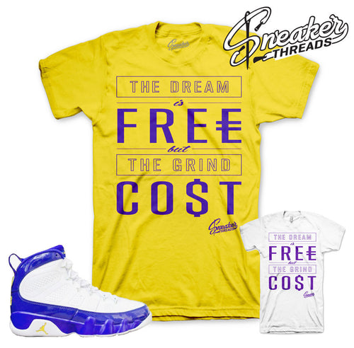 Jordan 9 lakers tees match retro 9 lakers tees.