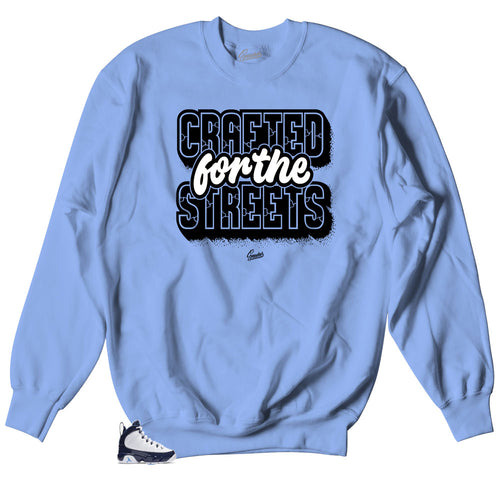 Jordan 9 unc sneaker all star collection has matching crew neck sweater collection made to match Jordan 9s