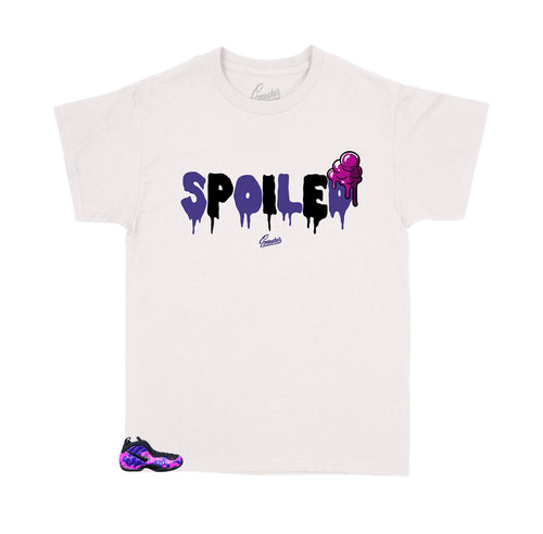 Kids shirts designed perfectly with the kids foamposite purple camo sneakers