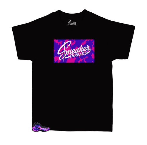 Kids foamposite purple camo sneaker tees and shirts to match shoes.