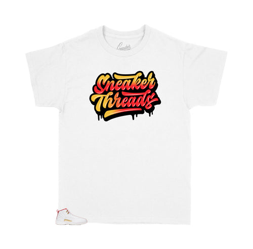 Kids sneaker Jordan fiba 12s have matching kids shirts designed to match the fiba Jordan 12 kids sneakers