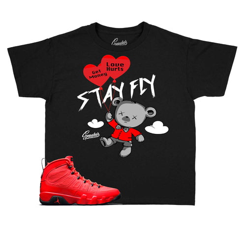 Kids Jordan 9 chile red tees