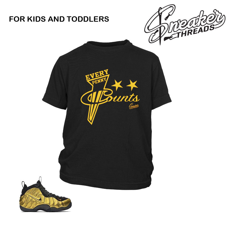 Kids fomaposite metallic gold shirts and clothing match.