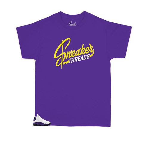 Kids Jordan 13 Laker sneaker collection matches Kids shirt collection designed to match perfectly with the Jordan 13 laker kids collection