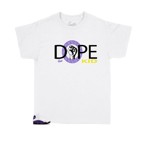 JOrdan 13 kids shoe collection lakers matches kids shirt designed to match perfectly 