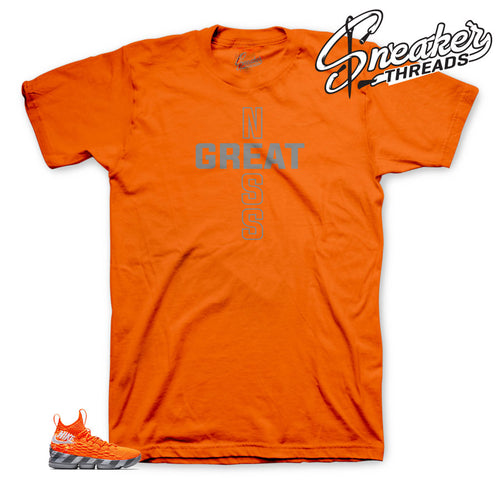 Orange box lebron 15 sneaker clothing to match shoes.