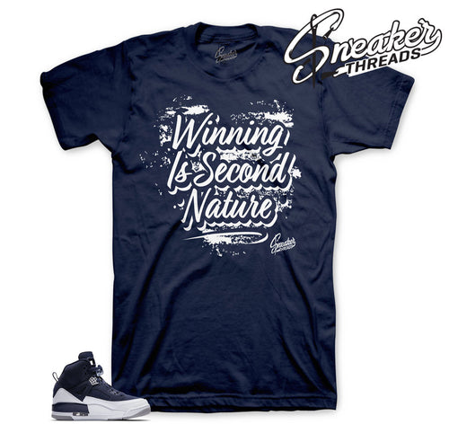 Jordan spizike navy tees and clothing match shoes.