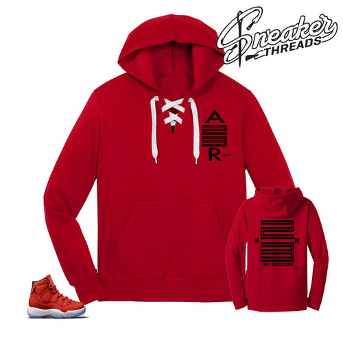 Jordan 11 win like 96 hooded sweater to match retro 11 gym red shoes.