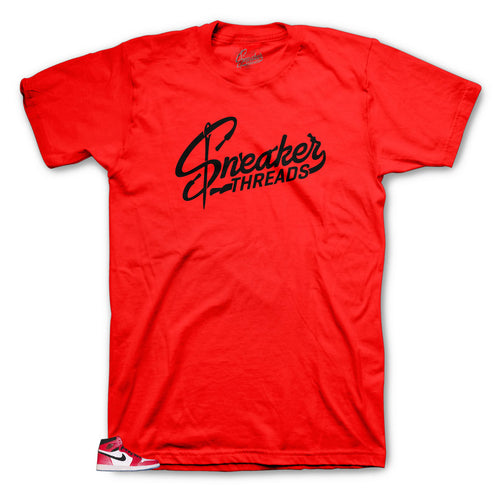 Jordan 1 shoe Spider verse matching red shirts designed to match Jordan 1 spider Verse