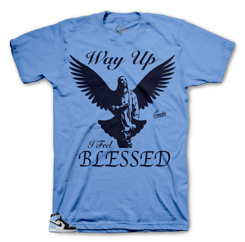 Jordan 1 UNC Patent Leather Sneaker matching tee shirt designed to match UNC Patent 1s