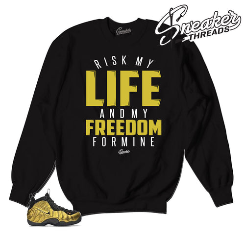 Foamposite metallic gold sweaters. Sneaker apparel.