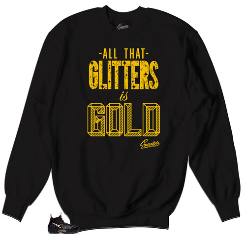 Glitters Sweater to match foamposite black and gold metallic shoes.