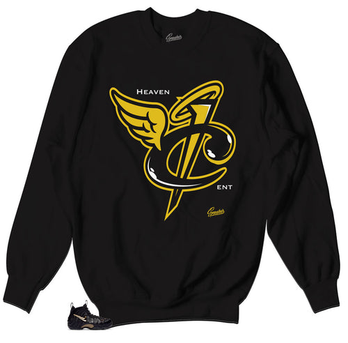 Heaven Cent Sweater to match foamposite black and gold metallic shoes.