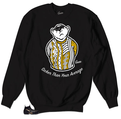 Big Bear Sweater to match foamposite black and gold metallic shoes.