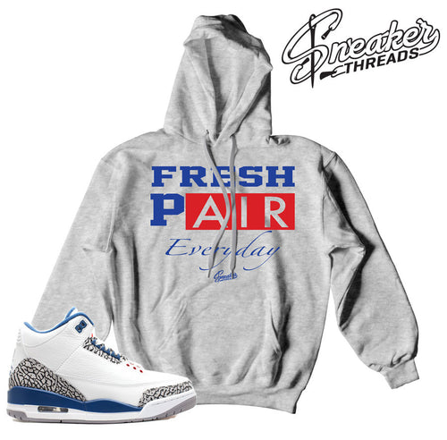 Match Jordan 3 true blue hoody retro 3's true blue jacket.